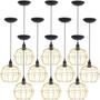 Imagem de 10 Pendentes Aramado Globo Luminária Lustre Teto Retrô Vintage Industrial Balcão Dourado