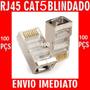 Imagem de 100 Conector RJ45 Cat5e Blindado Macho Plug Rede Gigabit Lan