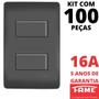 Imagem de 100un Interruptor Simples 2 Teclas 10A Com Placa 4x2 Habitat Black FAME