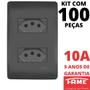 Imagem de 100un Tomada Padrão Dupla 2P+T 10A Com Placa Habitat Black FAME