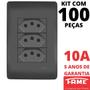 Imagem de 100un Tomada Padrão Tripla 2P+T 10A Com Placa Habitat Black FAME