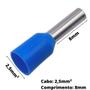 Imagem de 10un Terminal Tubular Ilhós Pré-isolado Simples Para Cabo de 2,5mm² Metal 8mm Azul E2508