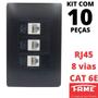 Imagem de 10un Tomada Rede RJ45 CAT 6E 8 Vias Tripla Com Placa Habitat Black FAME