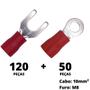 Imagem de 170un Terminal Garfo Forquilha e Olhal Vermelho 10mm² M8