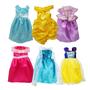 Imagem de 18 polegadas roupas de boneca da menina, 6pc traje da princesa incluem bella, cinderela, branca de neve, rapunzel, princesa elsa e aurora se encaixa em todas as bonecas de menina de 18 polegadas