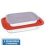 Imagem de 2 Assadeiras Vidro Retangular Com Tampa 2 Tamanhos Marinex
