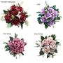 Imagem de 2 Buquês De Rosas Flores e Folhas Artificial C/ 7 Rosas Cada