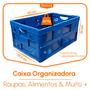 Imagem de 2 Caixa Cesto Dobrável 60 L Organizadora Multiuso até 20 kg Empilhável Leve Resistente Para Supermercado Roupa Brinquedo