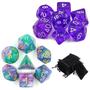 Imagem de 2 Conjuntos Dados Rpg Roxo Translúcidos E Galaxia C/7 Bolsa