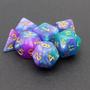 Imagem de 2 Conjuntos Dados Rpg Roxo Translúcidos E Galaxia C/7 Bolsa