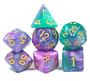 Imagem de 2 Conjuntos Dados Rpg Roxo Translúcidos E Galaxia C/7 Bolsa
