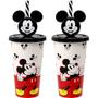 Imagem de 2 Copos Mickey Infantil com Canudo Decorado 500ml Plasútil