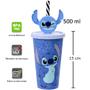 Imagem de 2 Copos Stitch Infantil com Canudo Decorado 500ml Plasútil