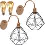 Imagem de 2 Luminárias Arandela Parede Aramada Diamante Industrial Retro + Lâmpadas Led Cobre Rose Gold/Preto