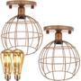 Imagem de 2 Lustre Teto Plafon + 2 Lâmpada Led St64 Industrial Aramado Globo Retrô Vintage Cobre Rose Gold