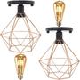 Imagem de 2 Lustres Teto Plafon 2 Lâmpadas Led St64 Industrial Aramado Diamante Cobre Rose Gold Vintage Preto