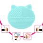 Imagem de 2-Pacote Tapete de limpeza de pincel de maquiagem, bonito Cat Ear Design Silicone escova portátil Escova Limpador de almofada Ferramentas de lavagem com ventosas US Patente registrada (Rosa + Verde)