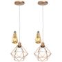 Imagem de 2 Pendentes Aramado Diamante Lustre Cabo Cristal Cobre Rose Gold + 2 Lãmpadas Led ST64 Vintage Retrô