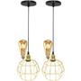 Imagem de 2 Pendentes Aramado Globo Luminária Lustre Retrô Balcão Dourado + 2 Lâmpada Led ST64 Vintage Teto