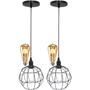 Imagem de 2 Pendentes Aramado Globo Luminária Lustre Retrô Balcão Preto + 2 Lâmpadas Led ST64 Vintage Teto