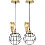 Imagem de 2 Pendentes Aramado Globo Luminária Lustre Retrô Balcão Preto Dourado + 2 Lâmpadas Led ST64 Teto