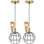 Imagem de 2 Pendentes Aramado Globo Luminária Lustre Retrô Balcão Preto Dourado + 2 Lâmpadas Led ST64 Teto