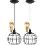 Imagem de 2 Pendentes Aramado Teto Globo Luminária Lustre Retrô Balcão + Lâmpada Led ST64 Vintage Preto