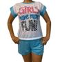 Imagem de 2 Pijamas Feminino Adulto De Calor Conjunto Short Doll E Blusa Estampada Manga Curta