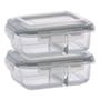 Imagem de 2 Pote Hermético 1010ML c/ Divisória Vidro Resistente Forno Freezer