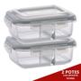 Imagem de 2 Pote Hermético 1010ML c/ Divisória Vidro Resistente Forno Freezer