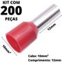 Imagem de 200un Terminal Tubular Ilhós Pré-isolado Simples Para Cabo de 10mm² Metal 12mm Vermelho E10-12