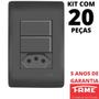 Imagem de 20un Interruptor Simples 10A 2 Teclas e Tomada Padrão 2P+T 20A Com Placa 4x2 Habitat Black FAME
