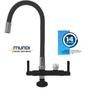 Imagem de 2143 C80 CORPO PRETO T P Torneira Gourmet Bica Móvel Preta Mesa Pia Bancada Cozinha Tubo Flexível Preto P/ Filtros 1/4 ou Maq Lava Louças e Roupas 3/4