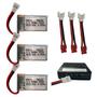 Imagem de 3 Bateria P/ Drone 300mah 3.7v 1s 25c C/ Adapt Syma+Carg 4x1