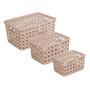 Imagem de 3 Caixa Organizadora Rattan Multiuso com Tampa Retangular Resistente Closet Armário Plasútil