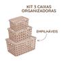 Imagem de 3 Caixa Organizadora Rattan Multiuso com Tampa Retangular Resistente Closet Armário Plasútil
