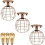 Imagem de 3 Lustre Teto Plafon + 3 Lâmpada Led St64 Industrial Aramado Globo Retrô Vintage Cobre Rose Gold