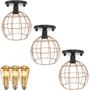 Imagem de 3 Lustres Teto Plafon + 3 Lâmpadas Led St64 Industrial Aramado Globo Cobre Rose Gold Vintage Preto