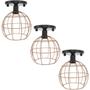 Imagem de 3 Lustres Teto Plafon Industrial Aramado Globo Cobre Rose Retrô Luminária Vintage Preto Agp Ilumini