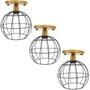 Imagem de 3 Lustres Teto Plafon Industrial Aramado Globo Preto Retrô Luminária Vintage Dourado Agp Ilumini