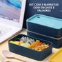 Imagem de 3 Marmita Fit Tripla C/ Talher Bento Box Lancheira Premium  