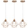 Imagem de 3 Pendentes Aramado Diamante Luminária Lustre Cabo Cristal 1,5 Mt Industrial Teto Retrô Agp Ilumini