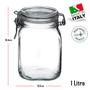 Imagem de 3 Potes com fechamento hermético 1 Litro ( 1000ml ) Fido Rocco Bormioli de vidro transparente quadrado