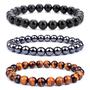 Imagem de 3 Pulseiras Hematita Olho De Tigre Onix Proteção Kit Pedras