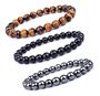 Imagem de 3 Pulseiras Hematita Olho De Tigre Onix Proteção Kit Pedras