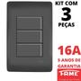 Imagem de 3un Interruptor Paralelo Three Way 3 Teclas 10A Com Placa 4x2 Habitat Black FAME