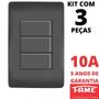 Imagem de 3un Interruptor Simples 3 Teclas 10A Com Placa 4x2 Habitat Black FAME