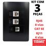 Imagem de 3un Tomada VD RJ11 4 Vias RJ45 CAT 6E 8 Vias Dupla Com Placa Habitat Black FAME
