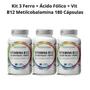 Imagem de 3x Ferro + Ácido Fólico + Vitamina B12 Metilcobalamina 100% Puro 180 Cápsulas Flora Nativa