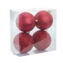 Imagem de 4 Bolas Decorativas de Natal Vermelha com Glitter Cromus